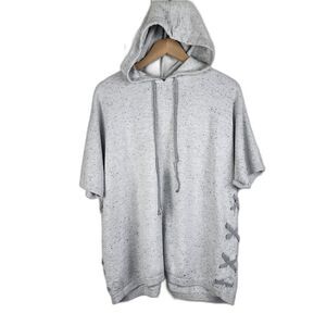 Cabi Sweater Knit Hoodie Short Sleeve Loose Fit Top Cotton Blend Oversized XS